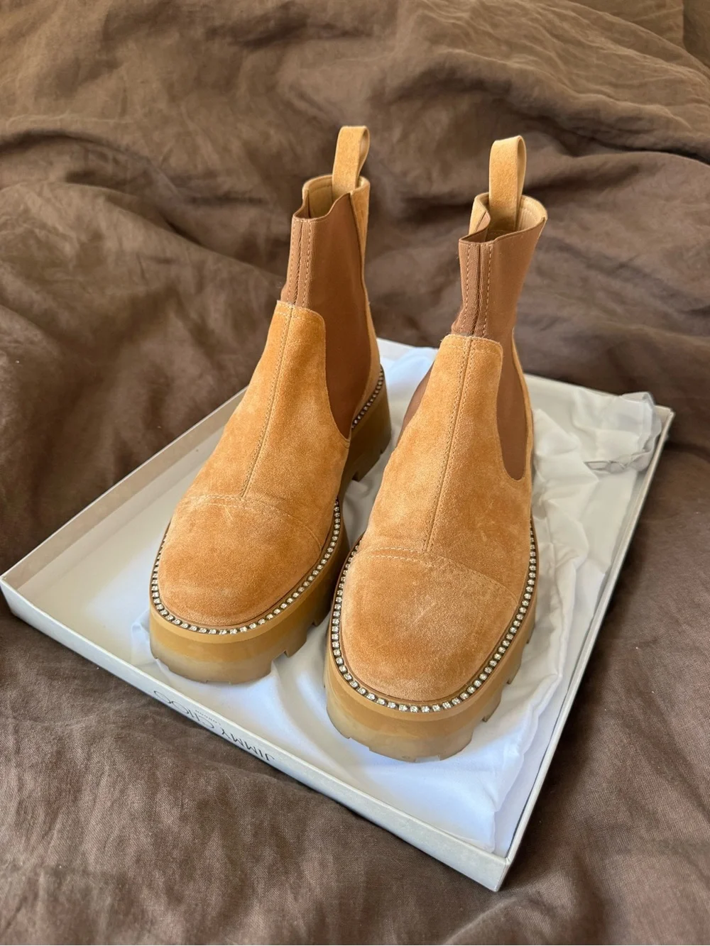 Jimmy Choo Clayton Crystal Trim Suede Chelsea Boot